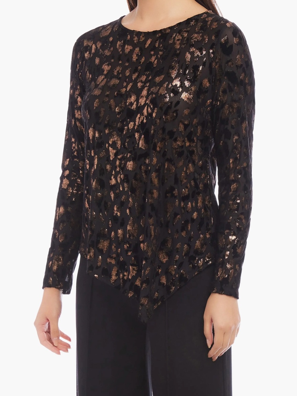 Metallic Leopard Print Black Burnout Long-Sleeve Tee